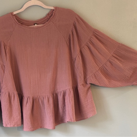 Free People Gauze Top Babydoll Long Sleeve Button - Picture 3 of 5